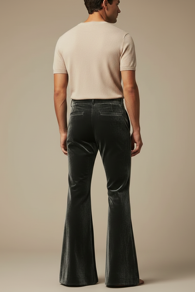 Pantalon Fluide Velours Gris Élégant Évasé Homme - vue 2