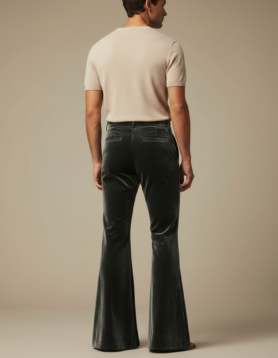 Pantalon Fluide Velours Gris Élégant Évasé Homme - vue 2