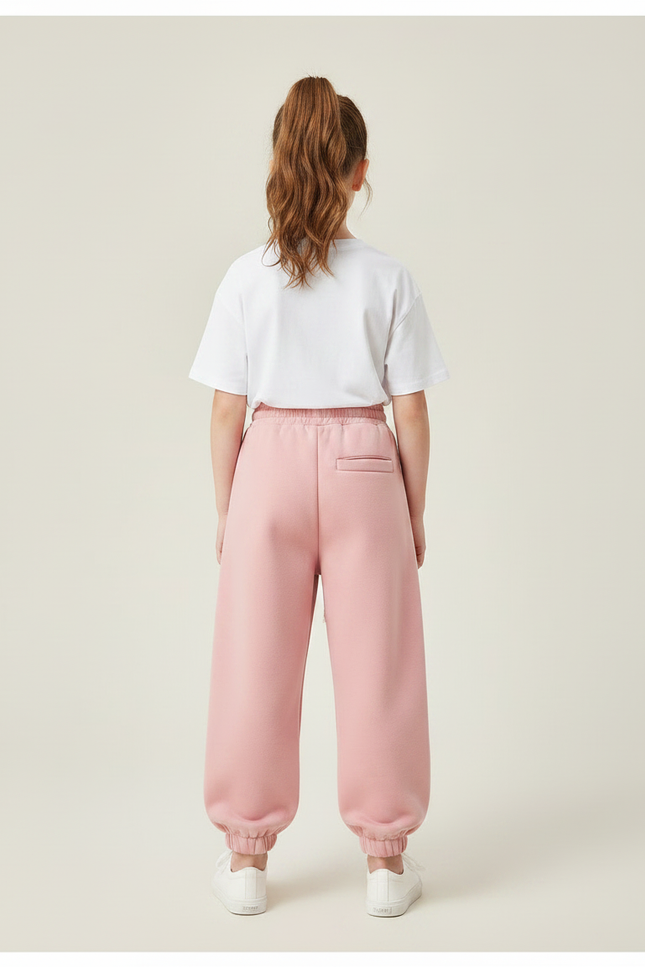Pantalon Fluide Rose Ample Coton Sport Enfant - Molleton - vue 2