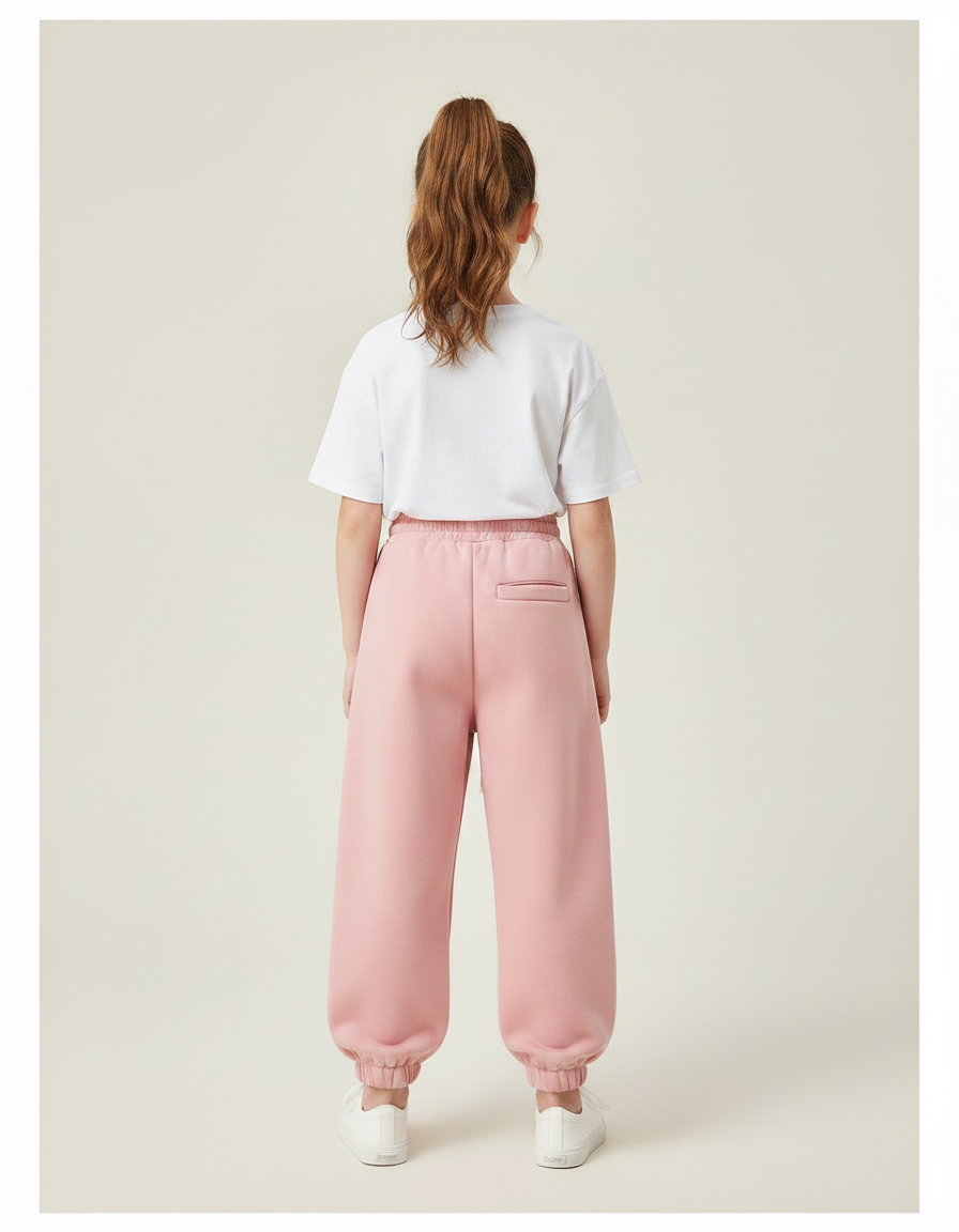 Pantalon Fluide Rose Ample Coton Sport Enfant - Molleton - vue 2