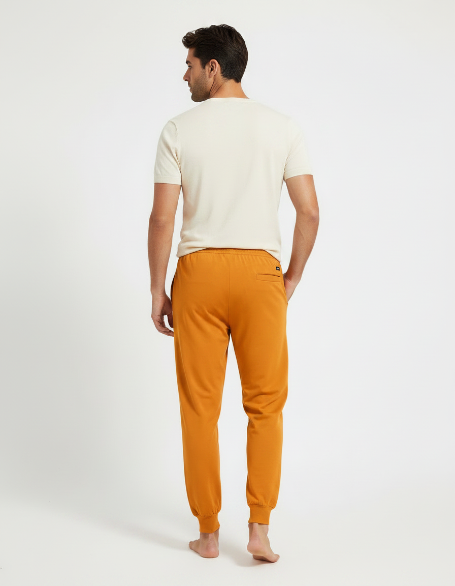 Pantalon Fluide Ocre Jogger Confortable Homme - Orange Viscose - vue 2