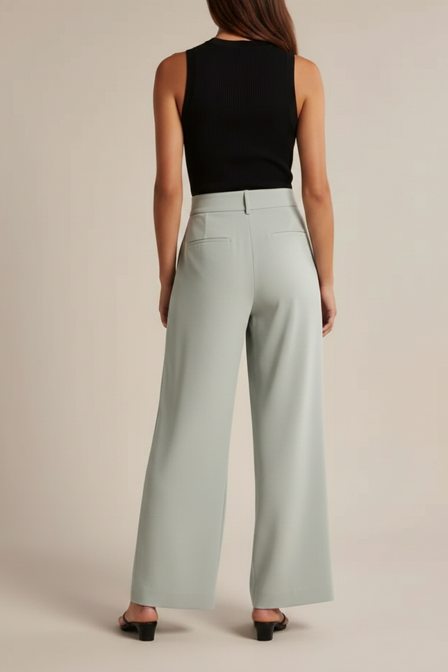 Pantalon Fluide Vert Ample Taille Haute Élégant Décontracté - Polyester - vue 2