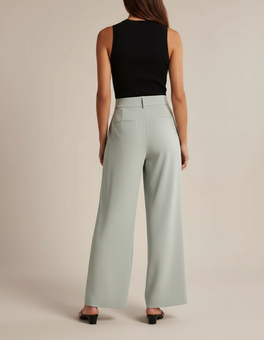 Pantalon Fluide Vert Ample Taille Haute Élégant Décontracté - Polyester - vue 2