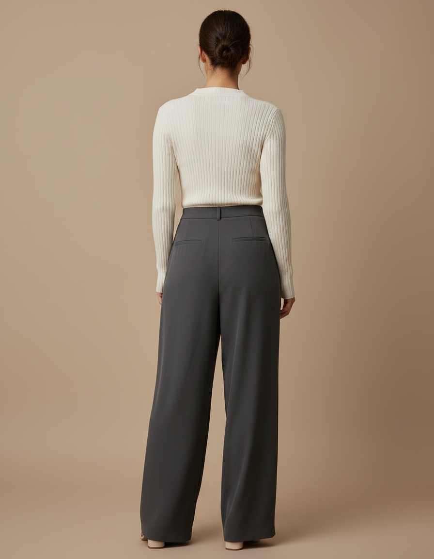 Pantalon Droit Fluide Taille Haute - Gris Viscose - vue 2