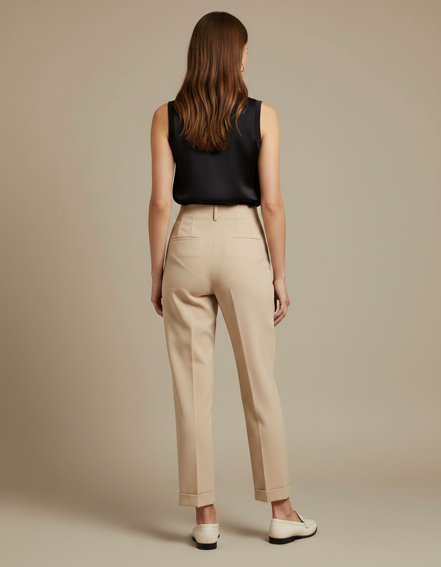 Pantalon Fluide Beige Taille Haute Chic Habillé - Polyester - vue 2