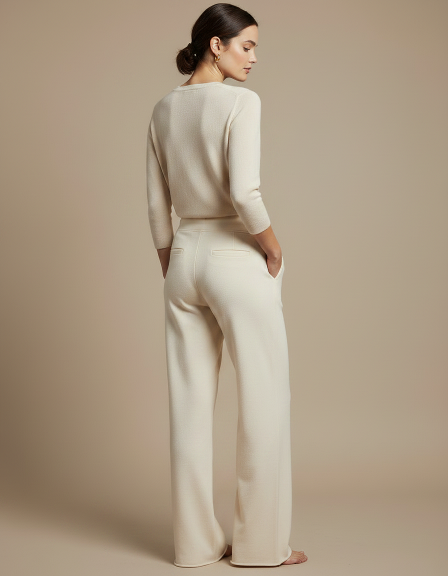 Pantalon Fluide Écru Ample Coton Doux Cordon Femme - Beige Molleton - vue 2
