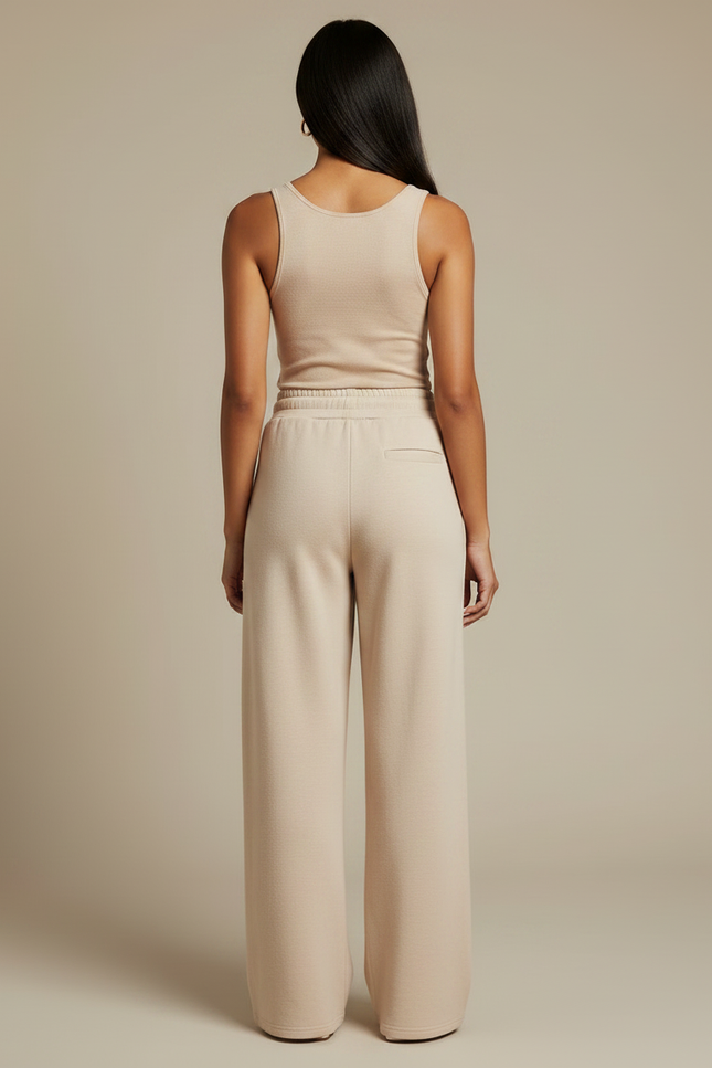 Pantalon Fluide Beige Large Décontracté Cordon Poches - Molleton - vue 2