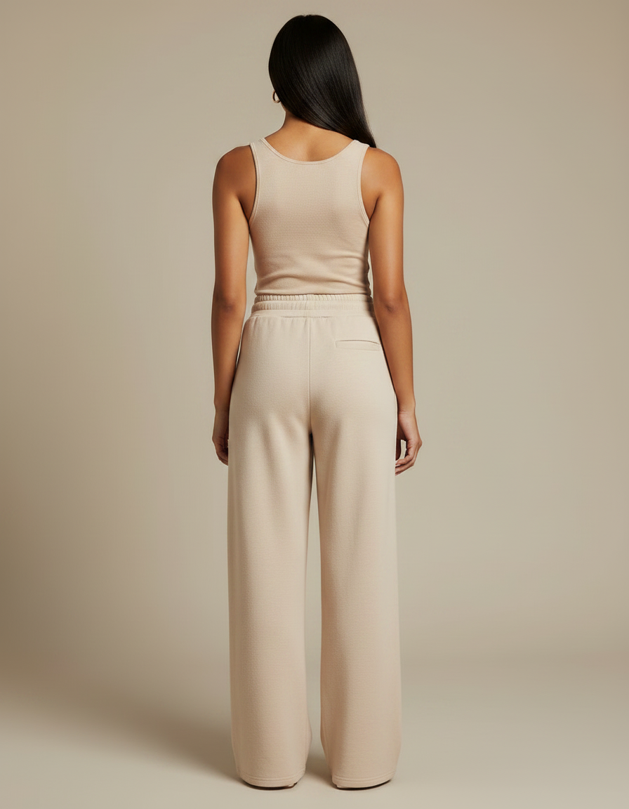Pantalon Fluide Beige Large Décontracté Cordon Poches - Molleton - vue 2