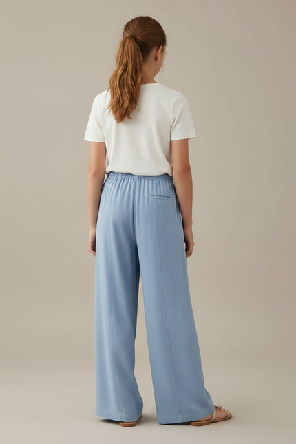 Pantalon Fluide Bleu Ciel Large Ample Décontracté Cordon - Viscose - vue 2