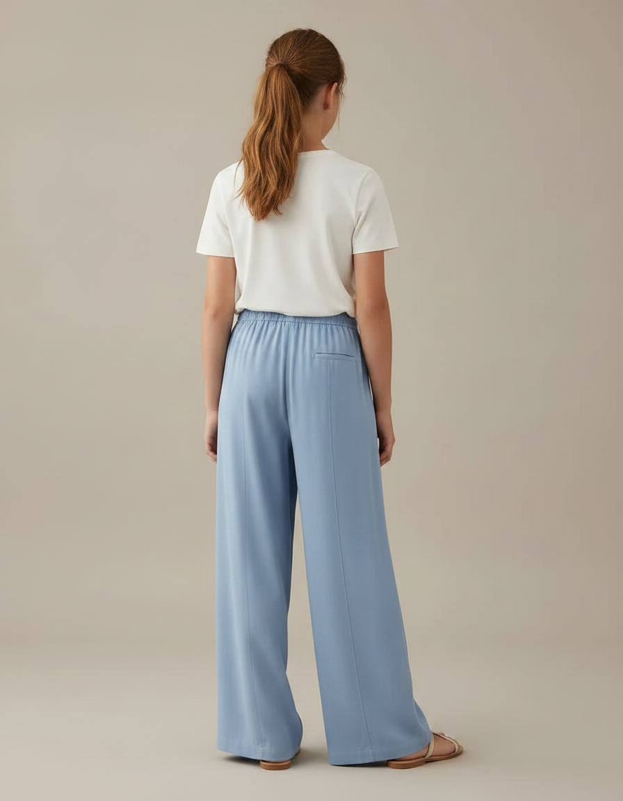 Pantalon Fluide Bleu Ciel Large Ample Décontracté Cordon - Viscose - vue 2