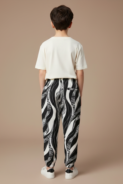 Pantalon Fluide Noir Blanc Imprimé Abstrait Confortable - Viscose - vue 2