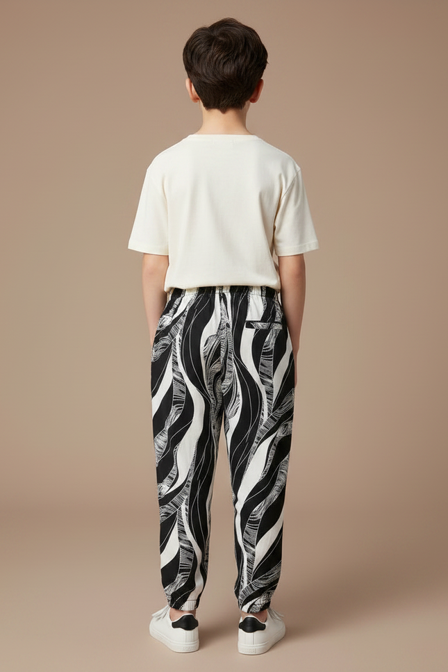 Pantalon Fluide Noir Blanc Imprimé Abstrait Confortable - Viscose - vue 2