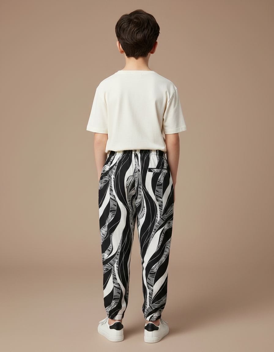 Pantalon Fluide Noir Blanc Imprimé Abstrait Confortable - Viscose - vue 2