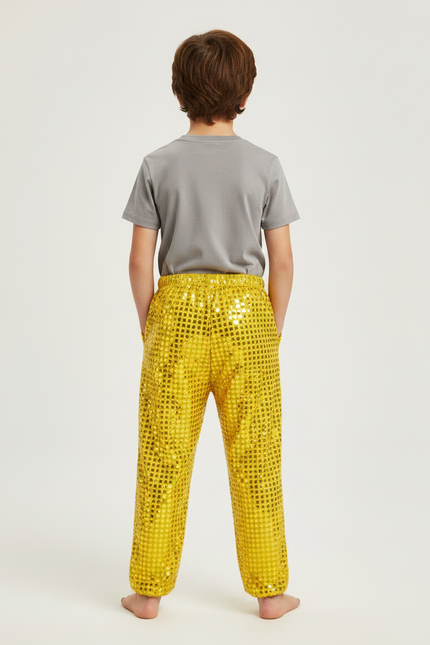 Pantalon Fluide Jaune Paillettes Brillantes Ample Scène Enfant - Polyester - vue 2
