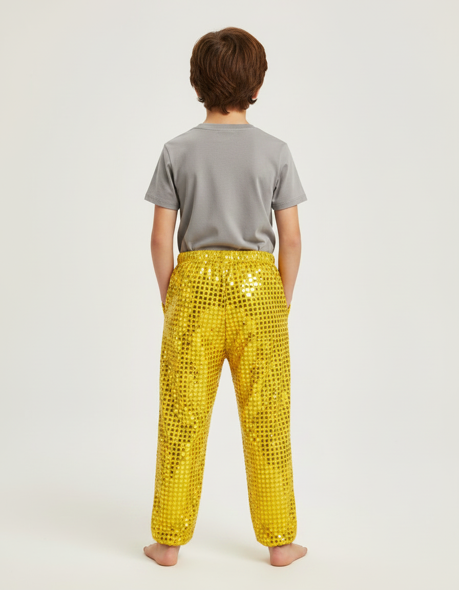 Pantalon Fluide Jaune Paillettes Brillantes Ample Scène Enfant - Polyester - vue 2