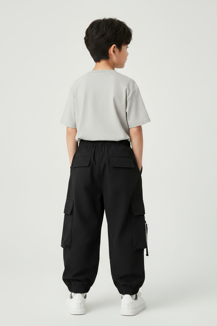Pantalon Fluide Noir Ample Cargo Sport Enfant - Polyester - vue 2