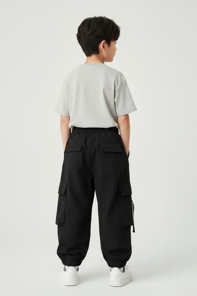 Pantalon Fluide Noir Ample Cargo Sport Enfant - Polyester - vue 2