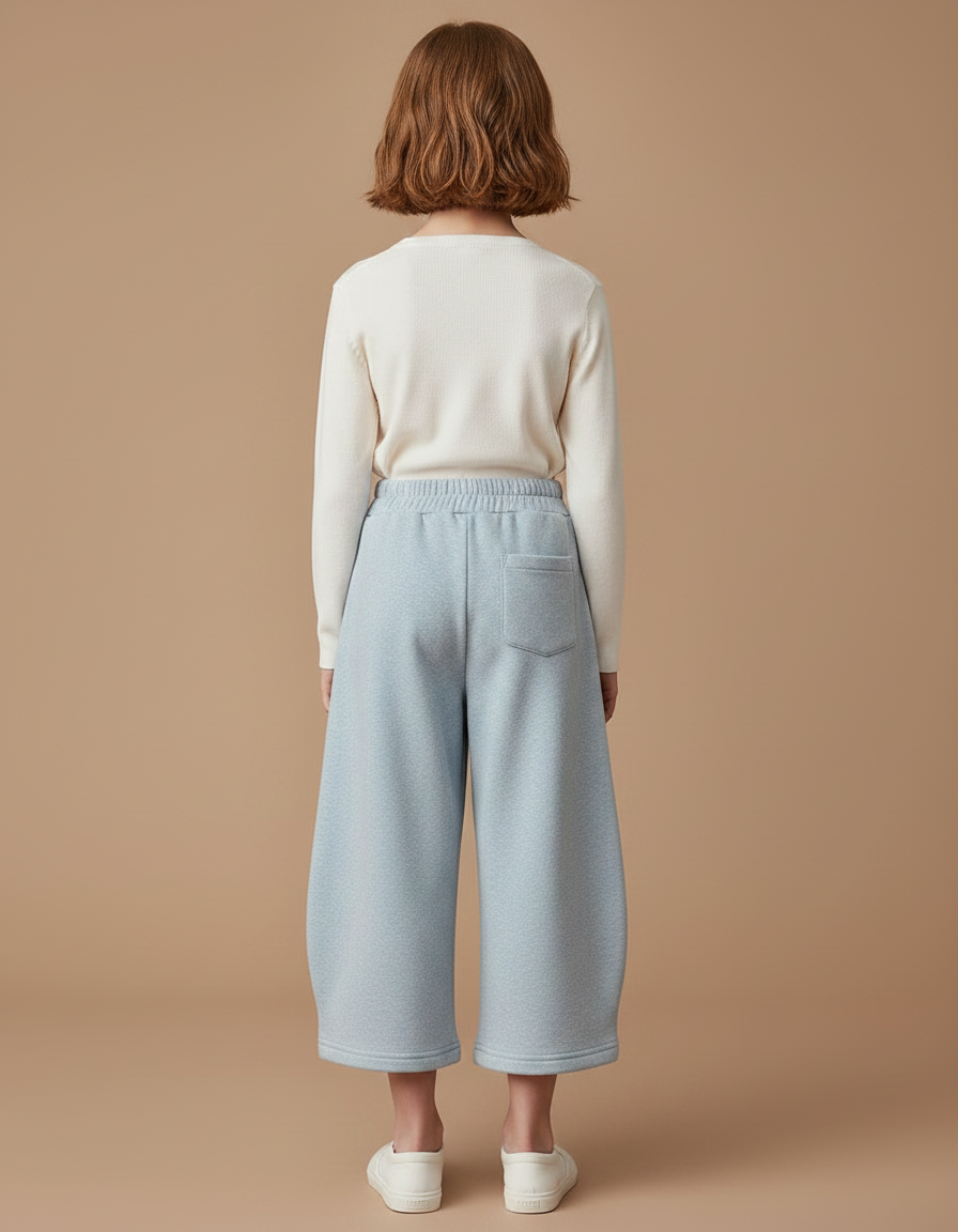 Pantalon Fluide Bleu Ciel Ample Molleton Enfant - vue 2