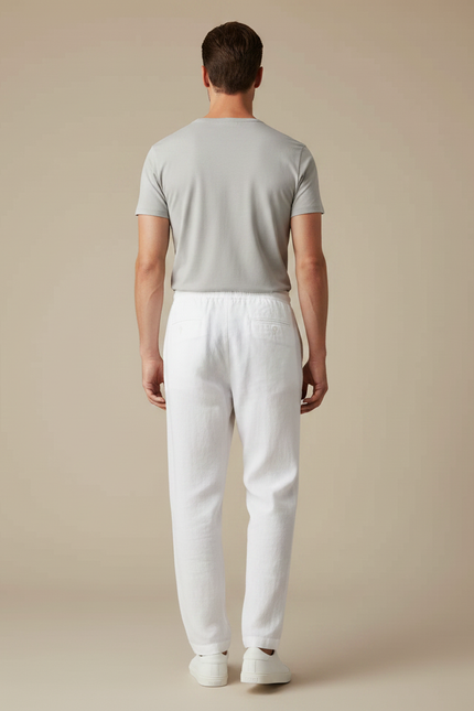 Pantalon Fluide Blanc Lin Ample Décontracté Léger Homme - vue 2