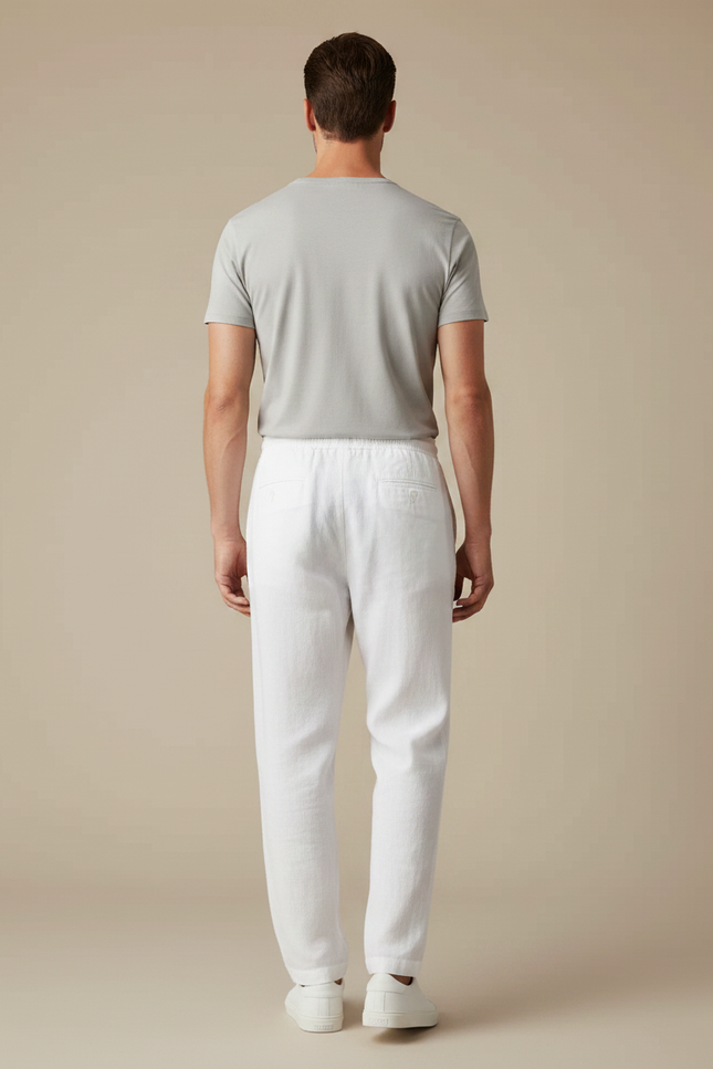 Pantalon Fluide Blanc Lin Ample Décontracté Léger Homme - vue 2