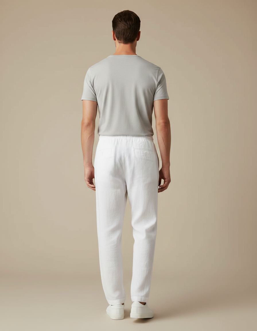 Pantalon Fluide Blanc Lin Ample Décontracté Léger Homme - vue 2