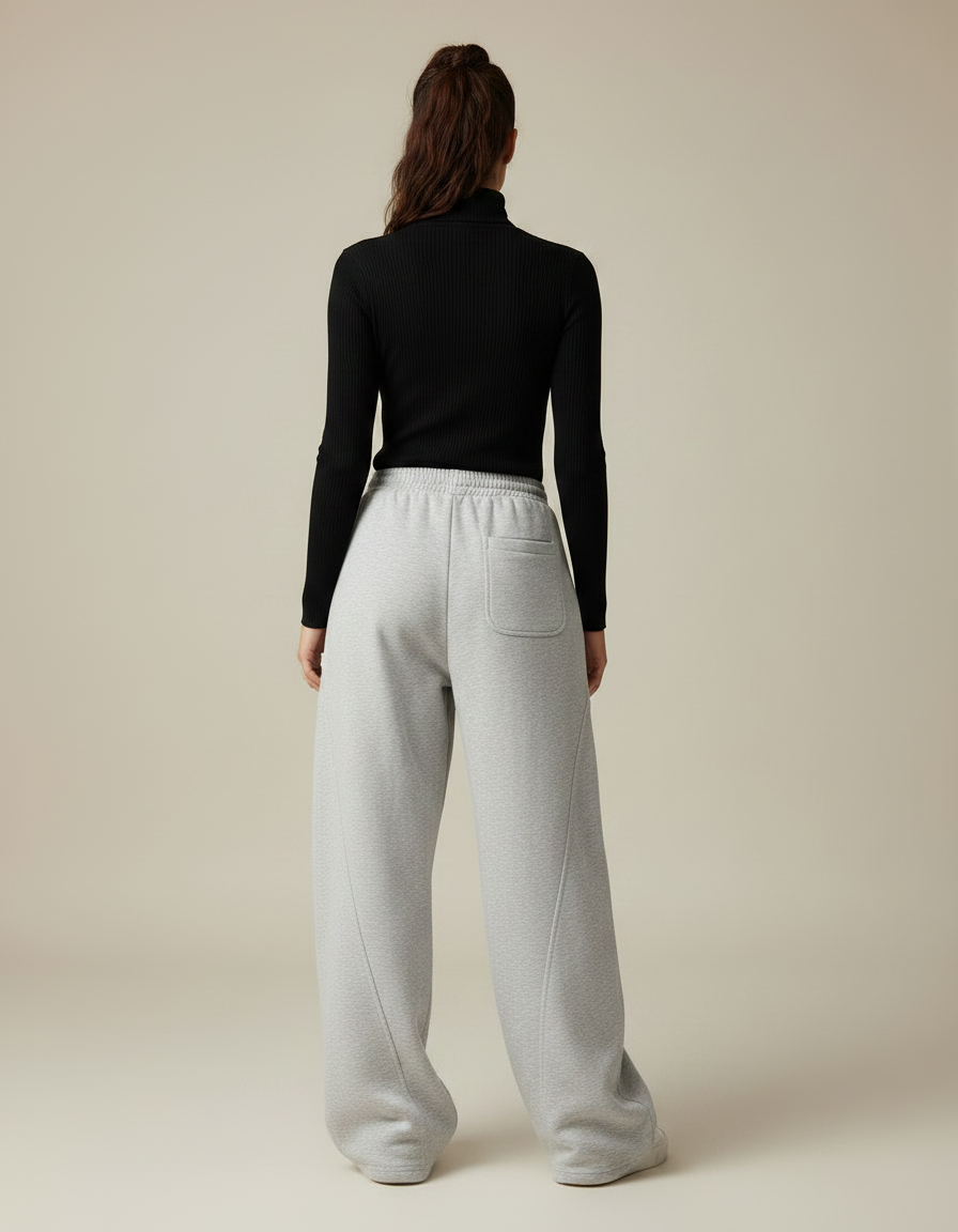 Pantalon Fluide Gris Ample Cordon Streetwear Décontracté - Molleton - vue 2