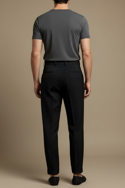 Pantalon Fluide Noir Ample Plissé Élégant Homme - Polyester - vue 2