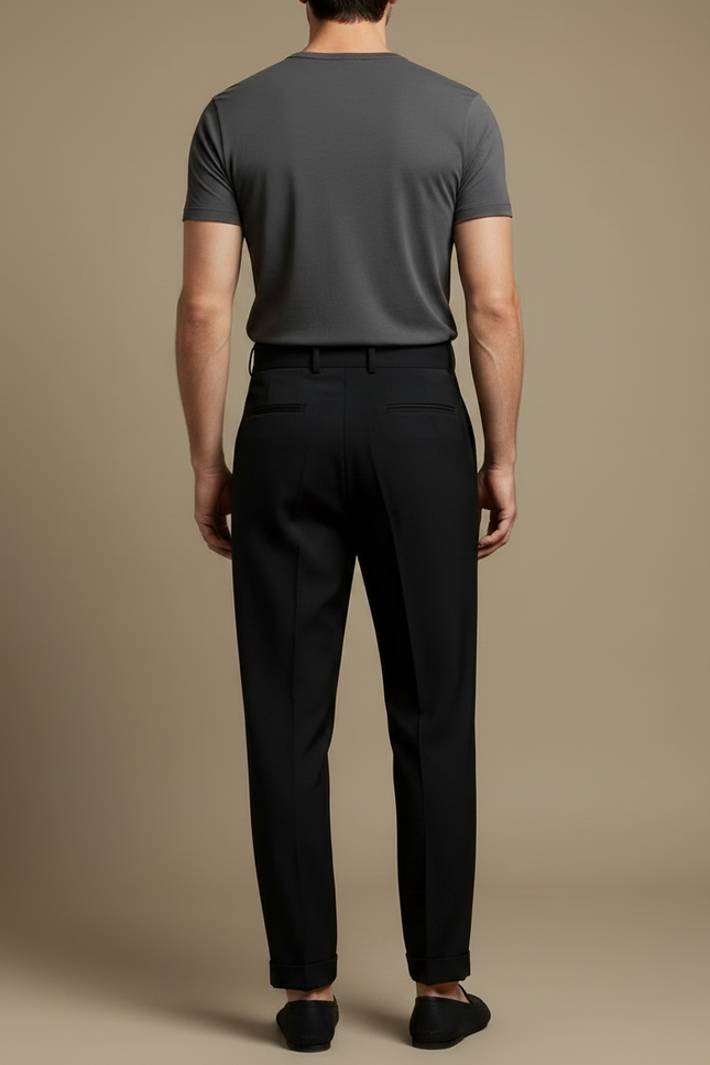 Pantalon Fluide Noir Ample Plissé Élégant Homme - Polyester - vue 2