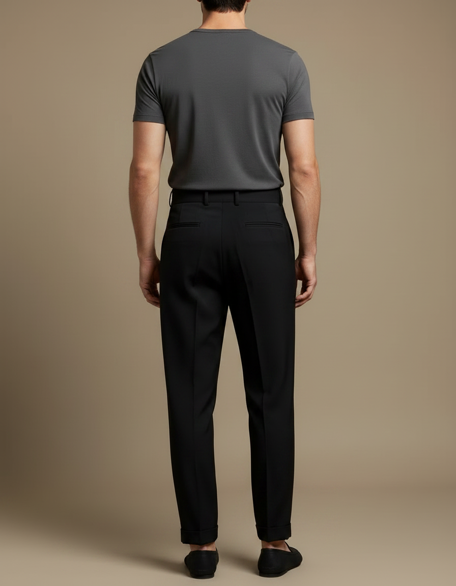 Pantalon Fluide Noir Ample Plissé Élégant Homme - Polyester - vue 2