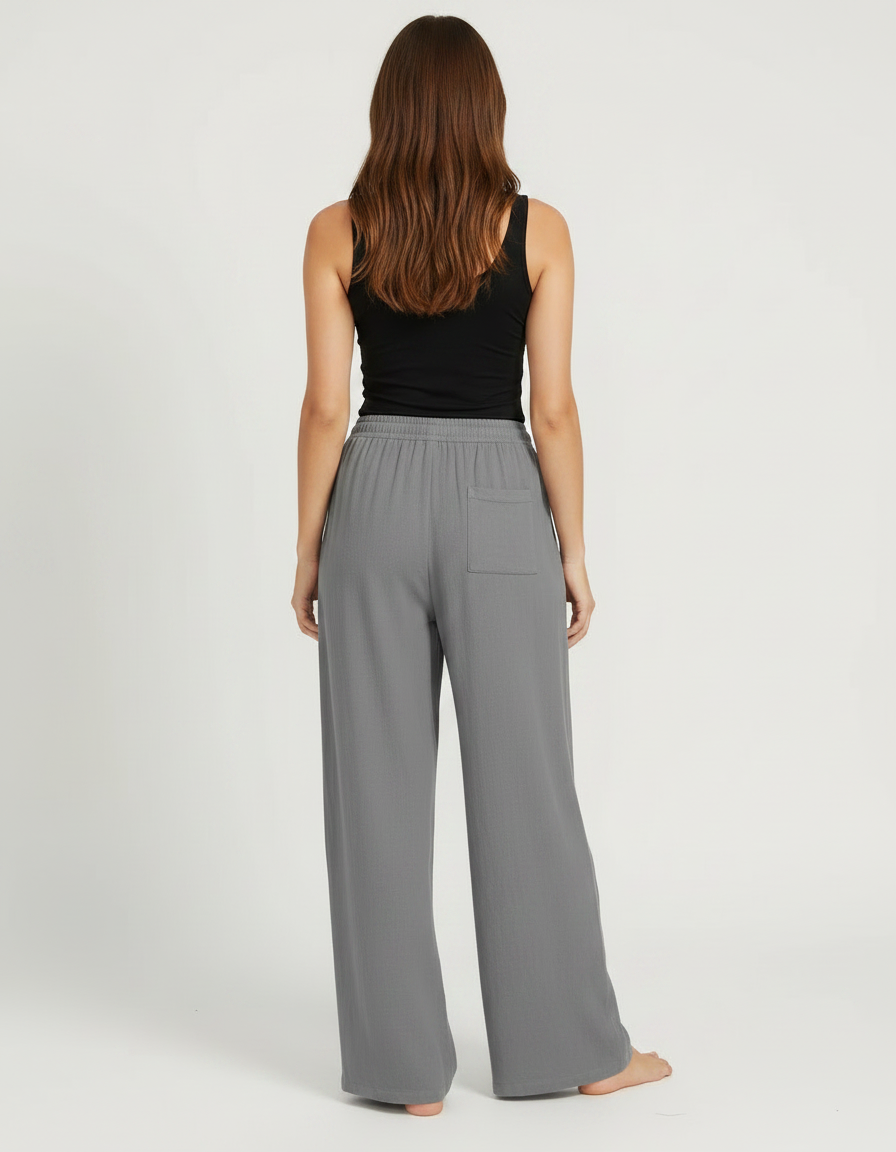 Pantalon Fluide Gaze De Coton - Gris - vue 2