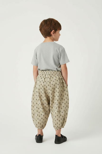 Pantalon Fluide Beige Imprimé Floral Bouffant Coton Enfants - vue 2