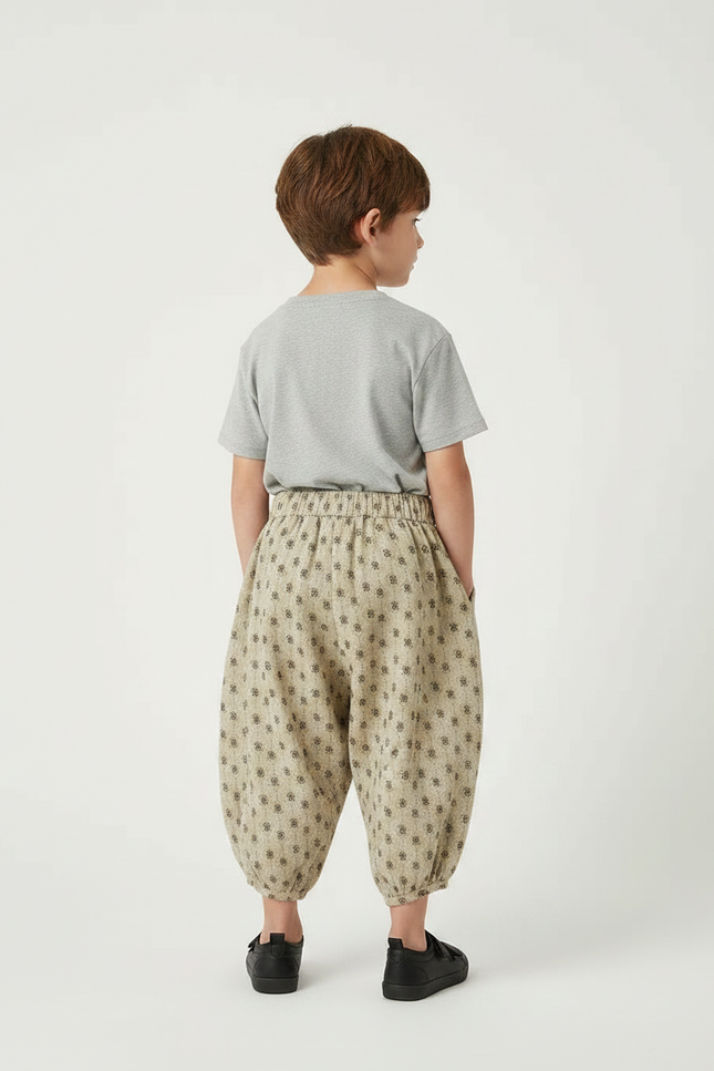 Pantalon Fluide Beige Imprimé Floral Bouffant Coton Enfants - vue 2