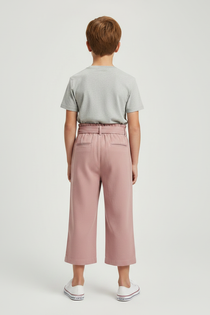 Pantalon Fluide Rose Coton Ample Ceinturé Enfant - vue 2