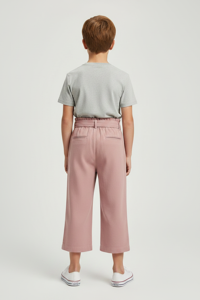 Pantalon Fluide Rose Coton Ample Ceinturé Enfant - vue 2