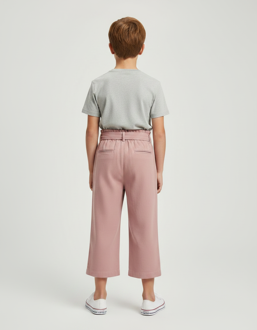Pantalon Fluide Rose Coton Ample Ceinturé Enfant - vue 2