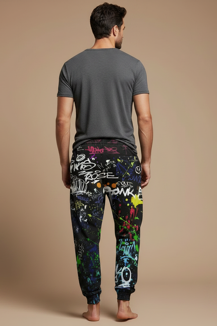 Pantalon Fluide Noir Graffiti Coloré Ample Décontracté Homme - Molleton - vue 2
