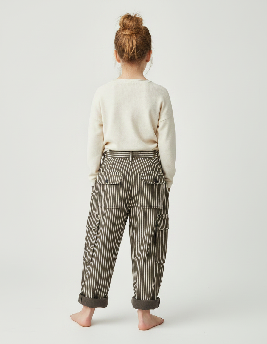 Pantalon Large Fluide En Popeline À Rayures - Kaki Coton - vue 2