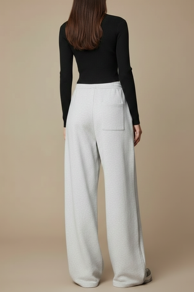 Pantalon Fluide Gris Ample Décontracté Cordon Femme - Molleton - vue 2