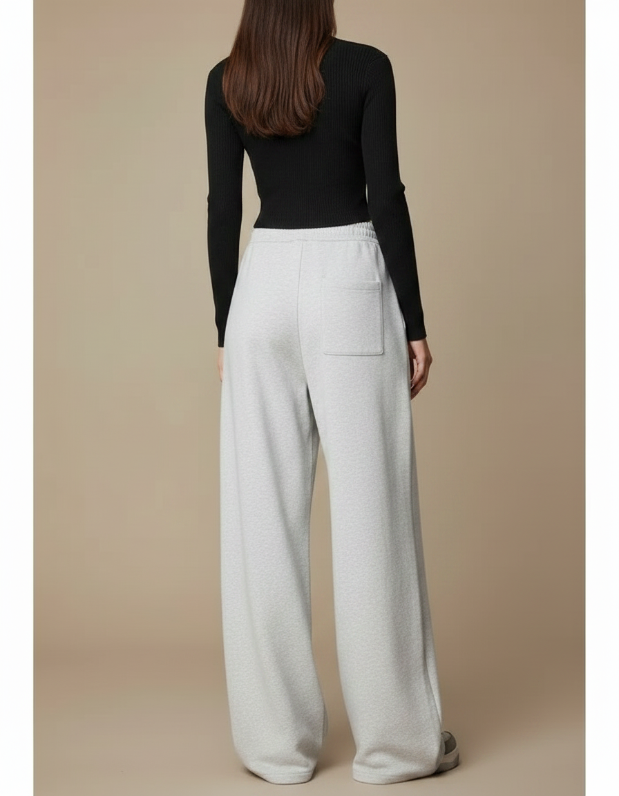 Pantalon Fluide Gris Ample Décontracté Cordon Femme - Molleton - vue 2