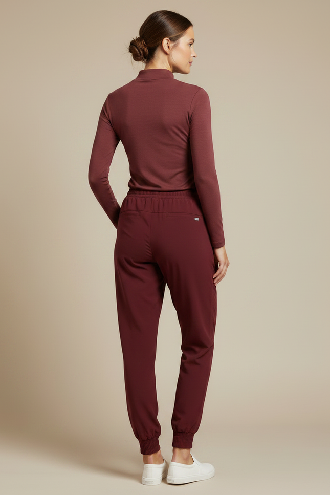 Pantalon Fluide Bordeaux Jogger Cordon Femme Confortable - Polyester - vue 2