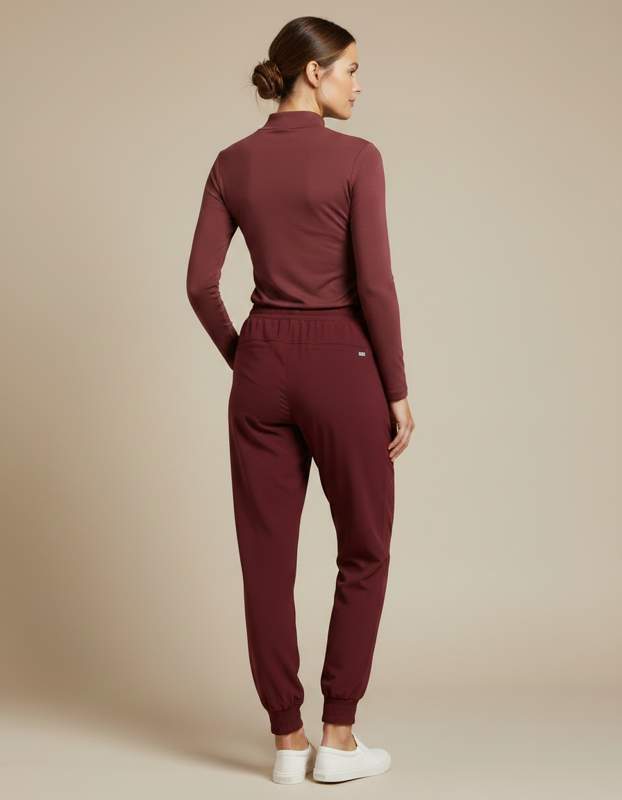 Pantalon Fluide Bordeaux Jogger Cordon Femme Confortable - Polyester - vue 2
