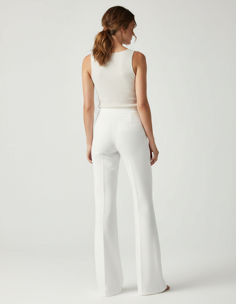 Pantalon Fluide Blanc Taille Haute Évasé Élégant Femme - Viscose - vue 2
