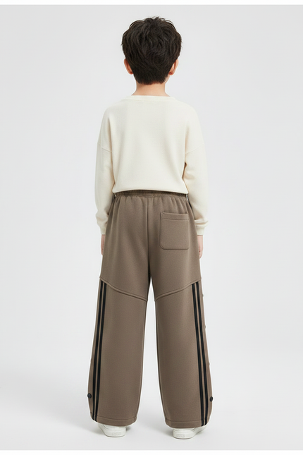 Pantalon Fluide Marron Ample Rayures Noires Boutons - Kaki Molleton - vue 2