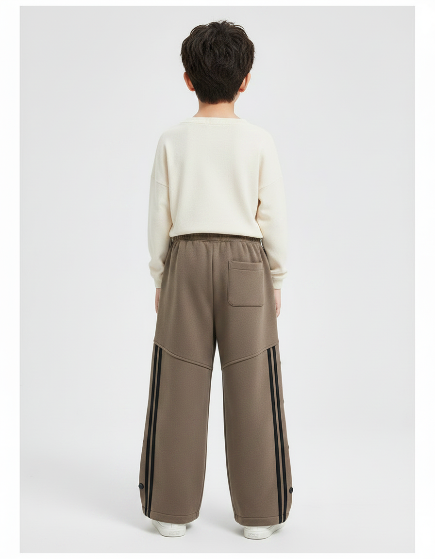 Pantalon Fluide Marron Ample Rayures Noires Boutons - Kaki Molleton - vue 2