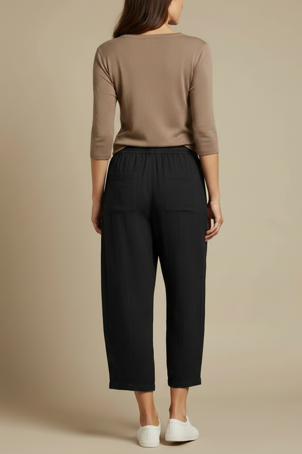Pantalon Fluide Noir Ample Coton Lin Cordon - vue 2