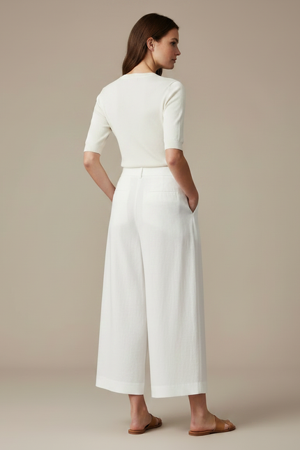 Pantalon Fluide Blanc Ample Plissé Confortable - Lin - vue 2
