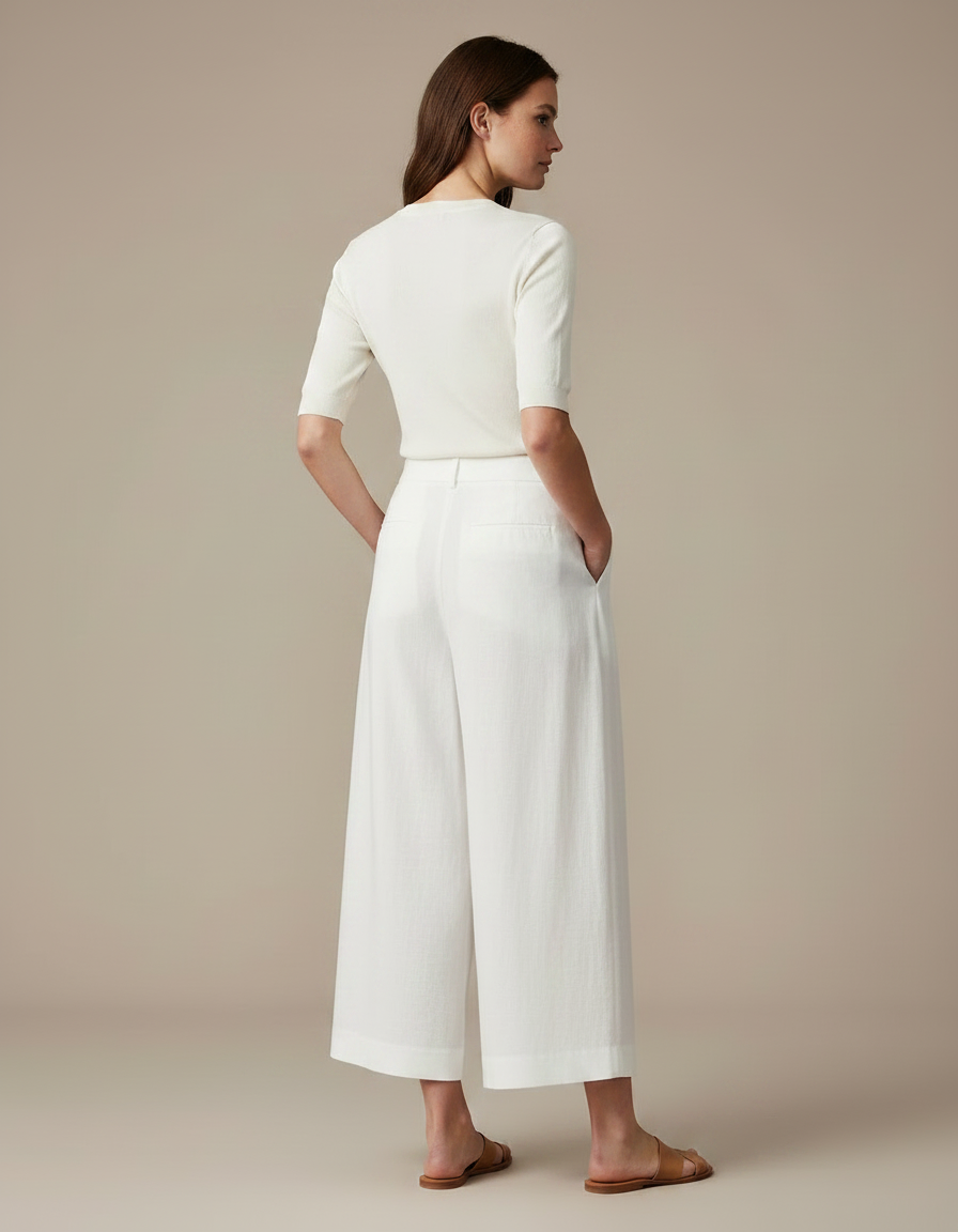 Pantalon Fluide Blanc Ample Plissé Confortable - Lin - vue 2