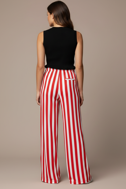Pantalon Fluide Rayé Rouge Blanc Ample Cordon - Multicolore Maille - vue 2