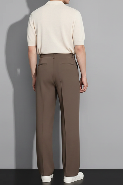 Pantalon Fluide Marron Ample Plissé Homme Décontracté - Polyester - vue 2