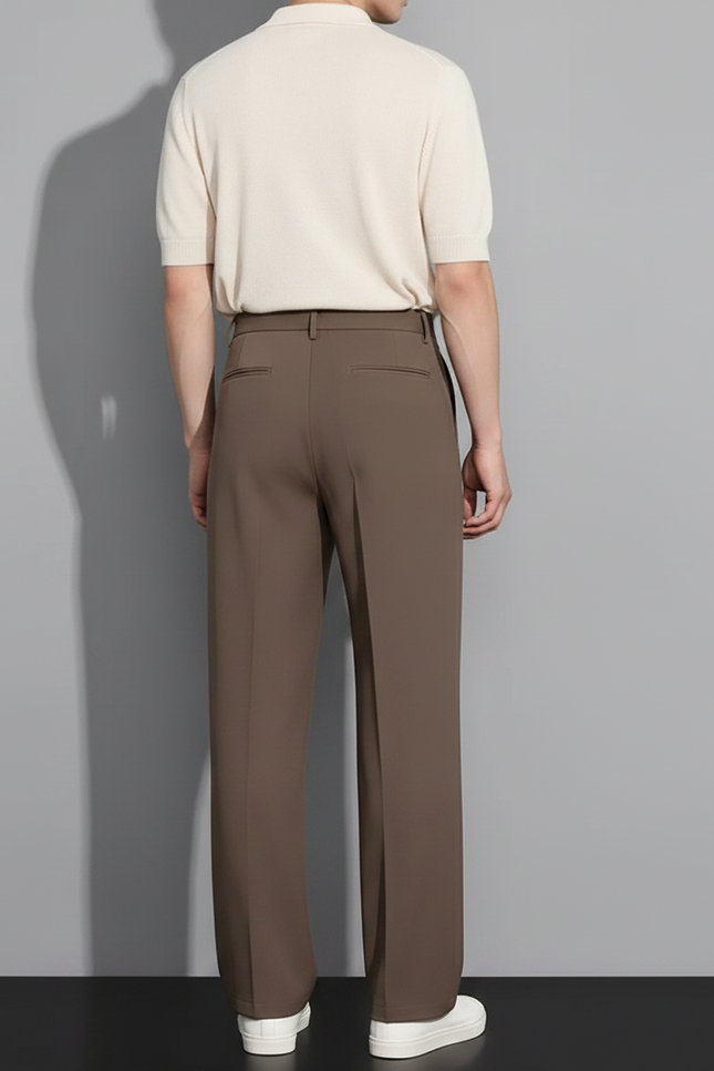 Pantalon Fluide Marron Ample Plissé Homme Décontracté - Polyester - vue 2